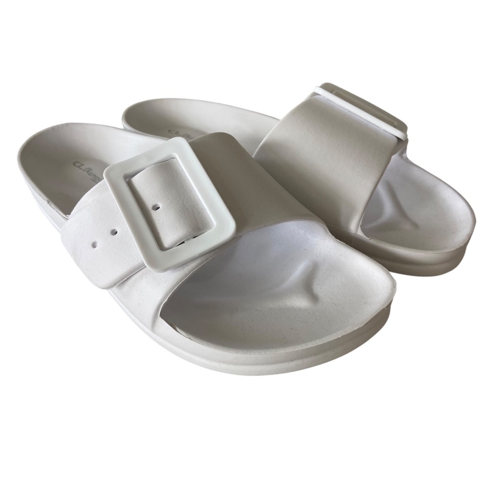 CL by Laundry White Buckle Slide Sandals Waterproof 7 New